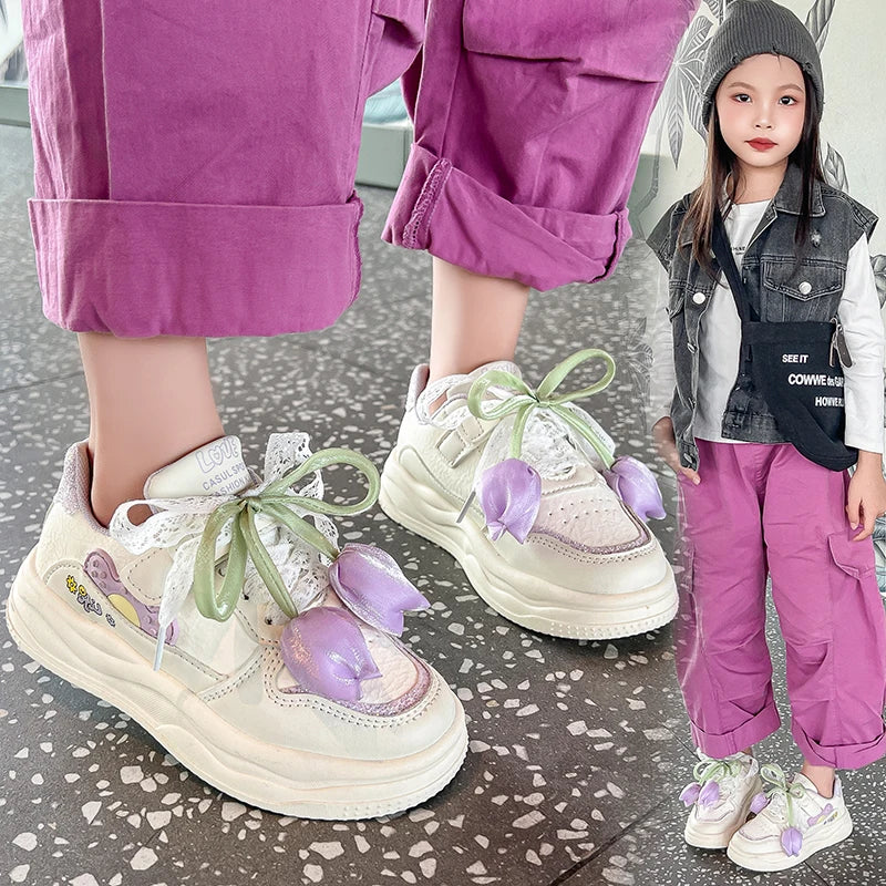 2025 Fashionable Comfortable Spring Autumn Children's Floral Casual Sneakers for Girls Children's Sports Shoe