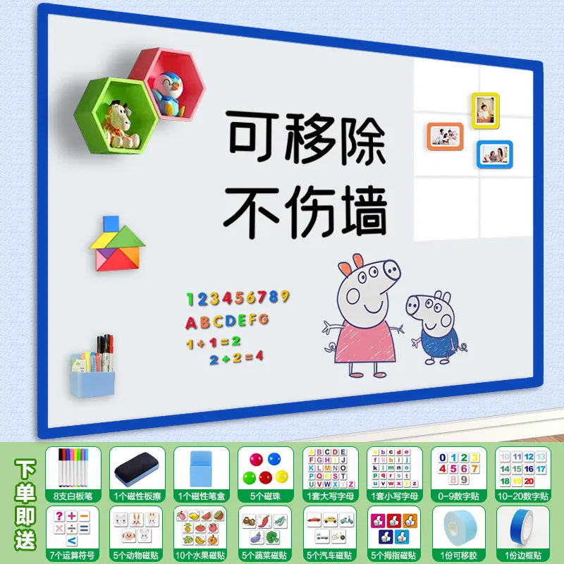 Magnetic Removable Soft Whiteboard Sticker - Erasable Kids Doodle Board for Office Home, No Wall Damage