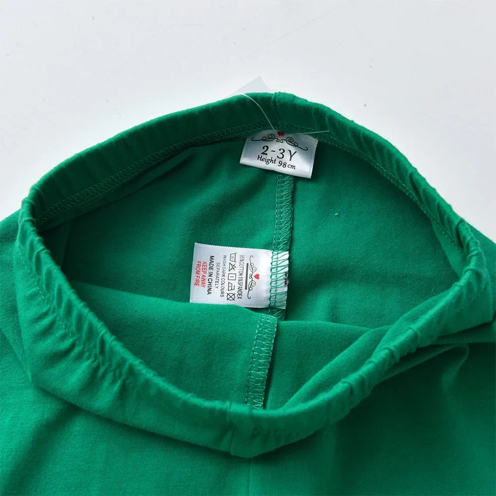 DXTON Toddler Cotton Leggings Baby Girls Pencil Pants Four Seasons Green Solid Christmas Man Applique Girls Skinny Trousers