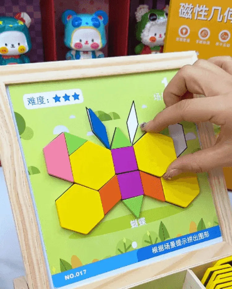 Magnetic Building Blocks Wooden Geometric Puzzle Exercise for Brain Intelligence Development Geometric Thinking Training for 2-8