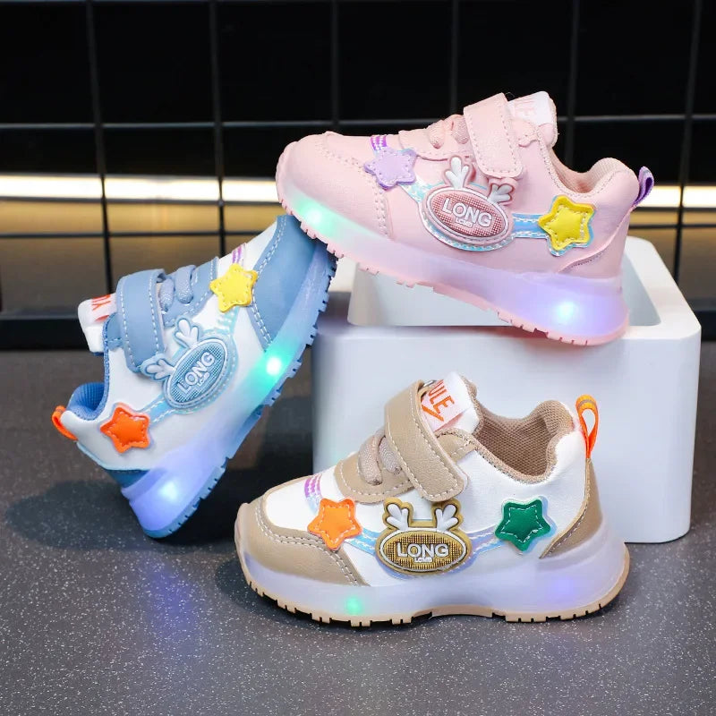 2025 New Arrival Boys Girls Kids Light Up Sneakers Waterproof Leather Sports Shoes Children Running Shoes