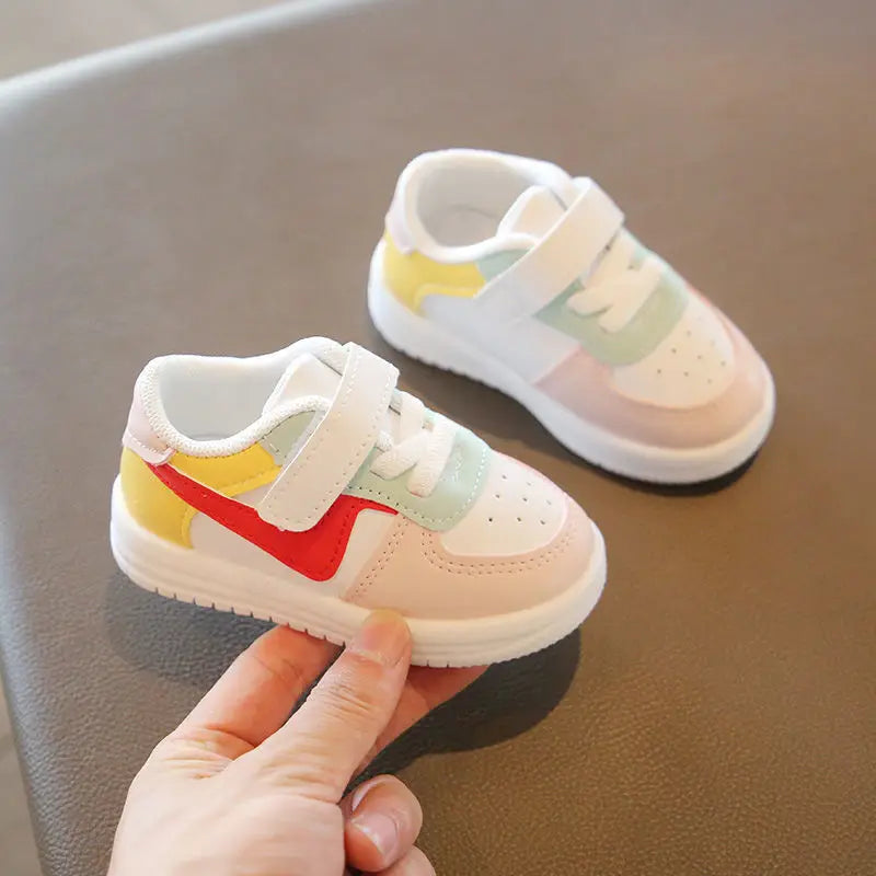 2024 new white shoes breathable baby boys' walking shoes color blocked baby girls' soft soled baby shoes baby shoes boy