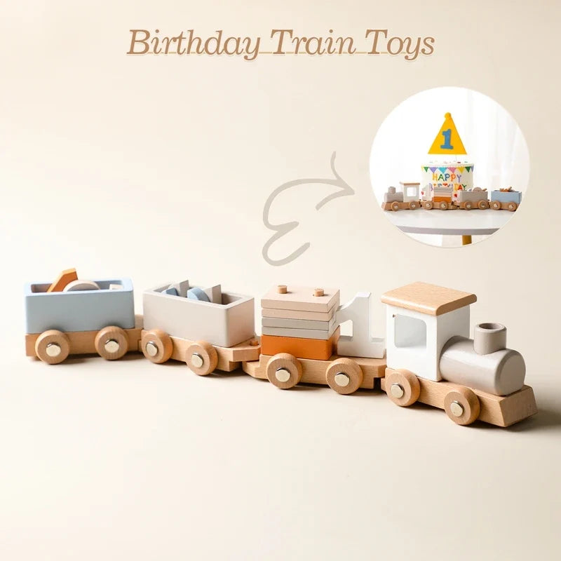 Montessori Toys Wooden Train Birthday Toy Baby Educational Toys Wooden Trolley Baby Learning Toys Number Of Wood Baby Toys Gifts