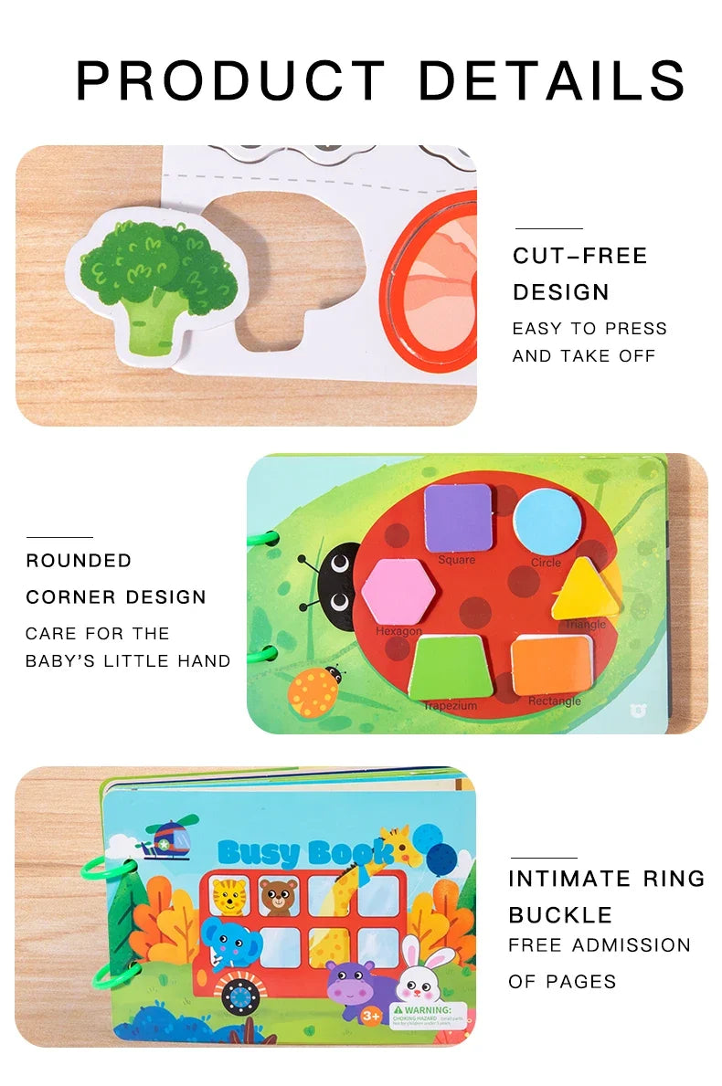 1pc Enlightenment Busy Book Paper Pasting Book Operation Board Baby Learning Children's Quiet Picture Books