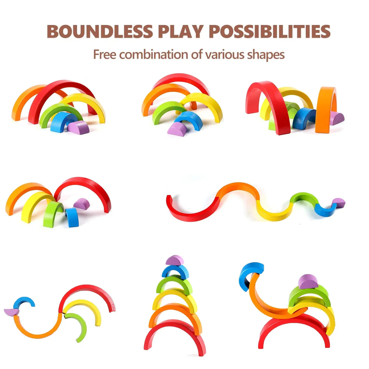 Wooden Rainbow Building Blocks for Children's Puzzle Assembly, Stacking Music Enlightenment, Color Cognition, Ornament Toys