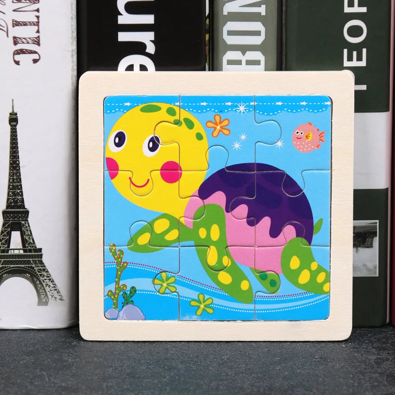 Wooden 3D Puzzle Jigsaw for Children Baby Cartoon Animal/Traffic Puzzles Educational Toy Kids Toy Wood Puzzle Small Size 11*11CM