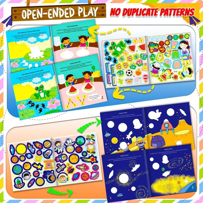 Montessori Toys Cartoon Sticker Books Focus on Potential Development Education Sticker Toys for Children 3-6Y