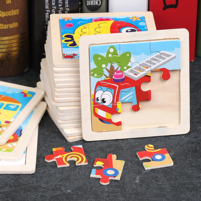 Wooden 3D Puzzle Jigsaw for Children Baby Cartoon Animal/Traffic Puzzles Educational Toy Kids Toy Wood Puzzle Small Size 11*11CM