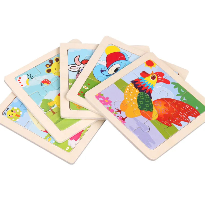 Wooden 3D Puzzle Jigsaw for Children Baby Cartoon Animal/Traffic Puzzles Educational Toy Kids Toy Wood Puzzle Small Size 11*11CM