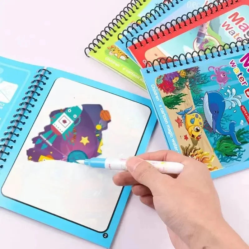 1 Book+1 Pen Reusable Coloring Book Water Painting Book Sensory Early Education Puzzle Drawing Toys