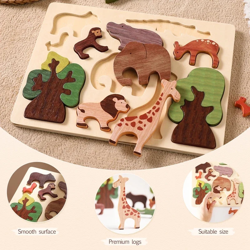 Baby Toys 3d Wooden Puzzle Forest Animals Jigsaw Puzzle Board Early Educational Montessori Wooden Toys for Children Gifts