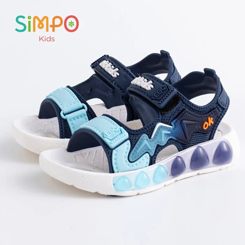 Children' Fashion Sport Sandals Geometric Patterns Breathable Wear-resistant Soft Shoes With Adjustable Velcro For Boys & Girls