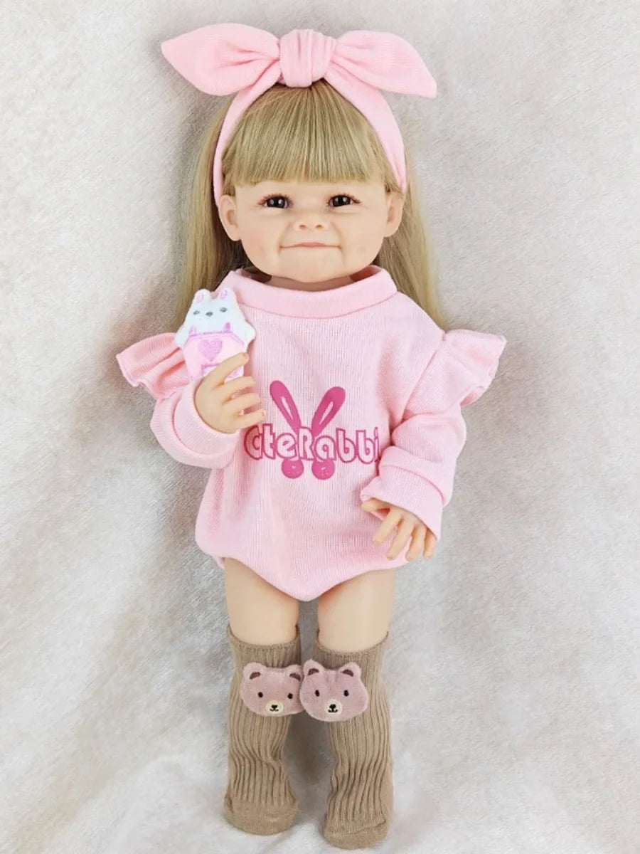 1pcs Pink Clothes Reborn Dolls 55cm 22inch Can Take Bath Simulating Baby Girl Full Vinyl Body Children's Birthday Gift