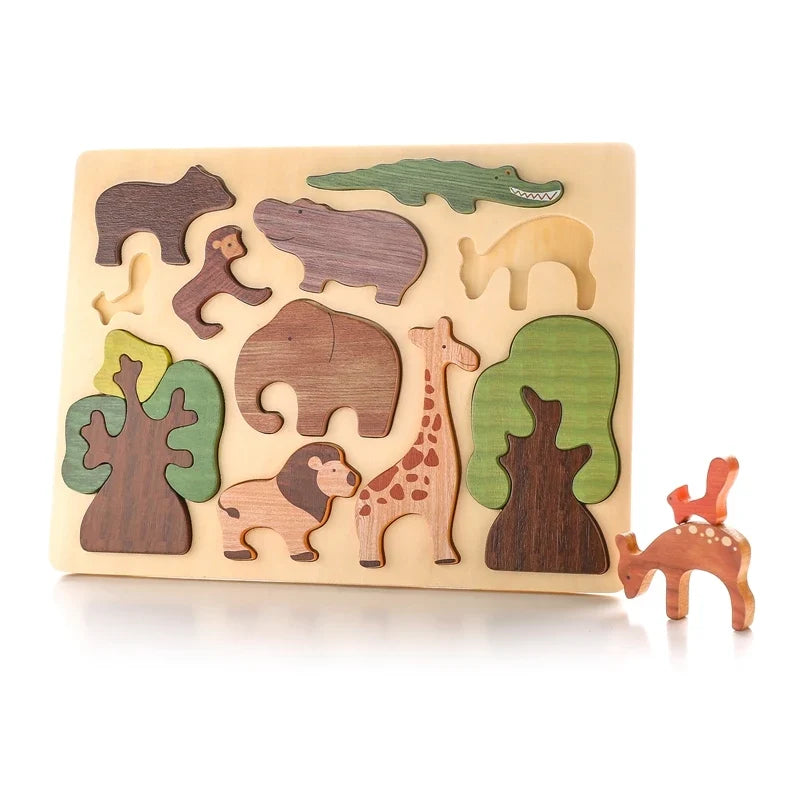 Baby Toys 3d Wooden Puzzle Forest Animals Jigsaw Puzzle Board Early Educational Montessori Wooden Toys for Children Gifts