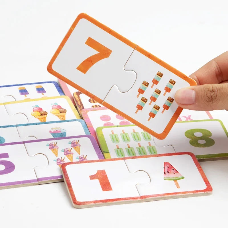 Wooden Number Matching Puzzle Toys Montessori Early Education Digital Pattern Thicken Blocks Game for Baby Festival Gift Toy