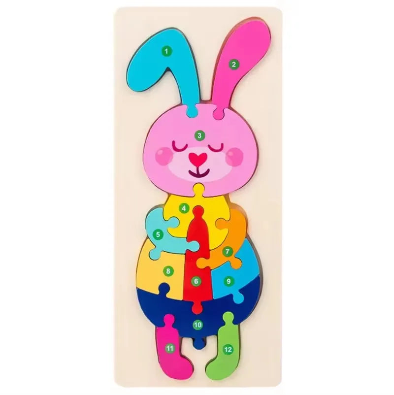 Baby Toys Wooden Puzzle Cute Animals Shape Matching 3D Puzzle Board Game Wooden Montessori Toys For Children Gifts
