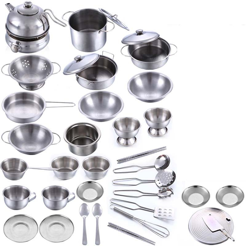 MINI Kitchen Utensils Toys Set For Kids Girl Stainless Steel Can Hold Food Cooking Kitchen Toys Education Pretend Play