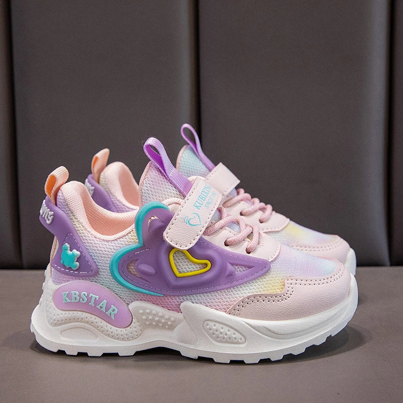 Childrens Sports Shoes 2025 Spring School Casual Girls Soft Cute Pink Anti Slip Tennis Shoes Outdoor Breathe Mesh Running Shoes