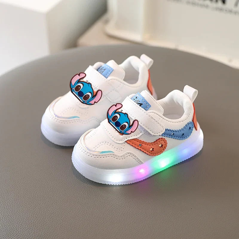 Children Casual Shoes Sports Board Shoes Disney Mickey Mouse Spring Autumn  Boys Girls Lighting Luminous Shoelace Light Sneakers