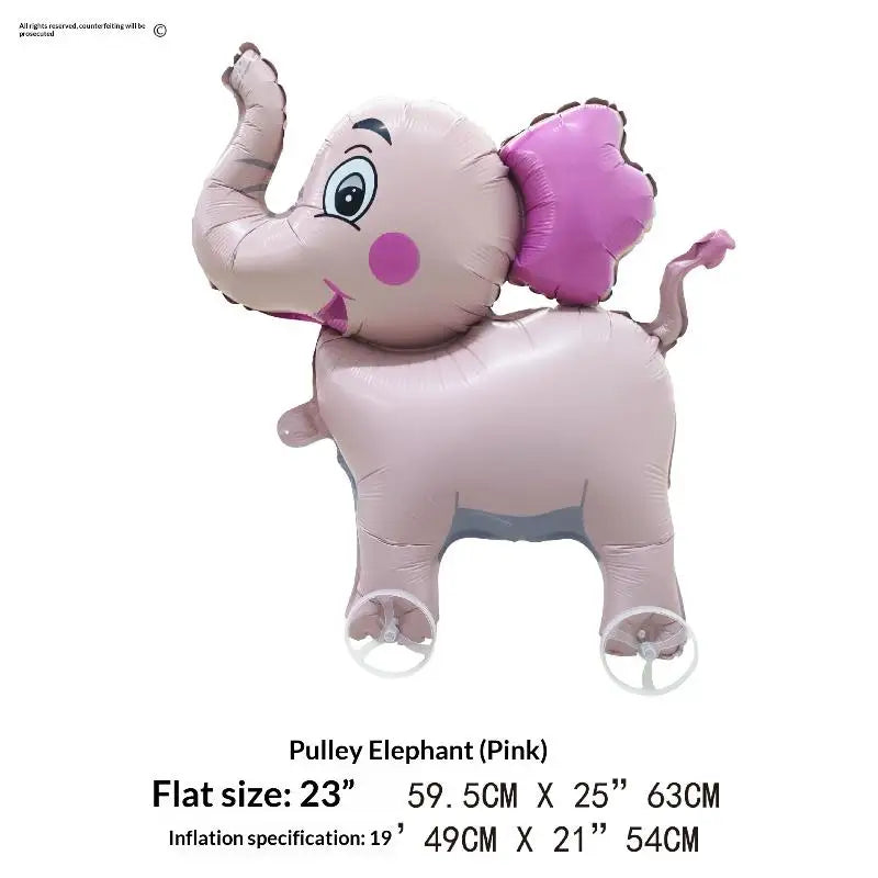 4D Cartoon Foil Balloons Elephant Stand Walking Balloon With Wheel For Kids Birthday Party Decoration Baby Shower