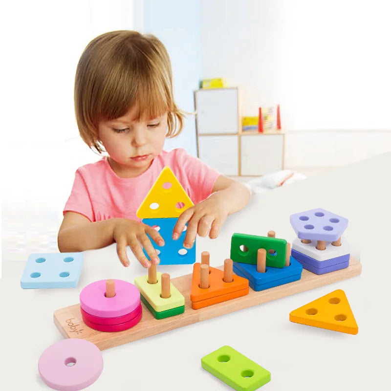 Children Wooden Toys Shape Matching Kids Montessori Early Education Toy Clock Rainbow Tower Caterpillar Around Beads Gifts TMZ