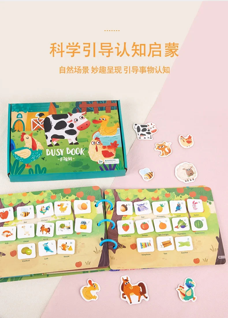 Montessori Busy Book for Kids Toddlers Educational Toys Baby Diy Paste Quiet Book Children Animals Numbers Matching Puzzles Toys