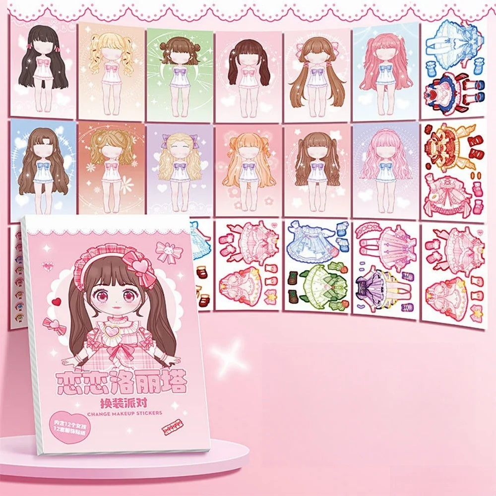 1pc Cute style change sticker book Cartoon Makeup Show Puzzle Cartoon Handmade DIY Sticker Book  Little Princess Makeup Book