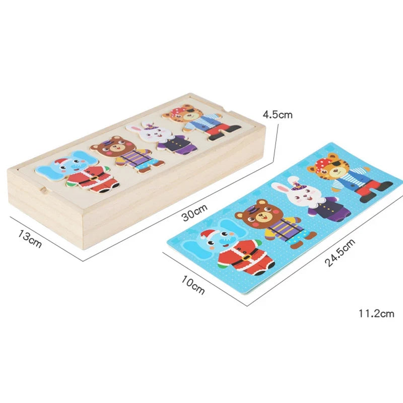 Little Bear Change Clothes Montessori Kids Early Education Wooden Jigsaw Puzzle Dressing Game Baby Puzzle Toys For Children Gift