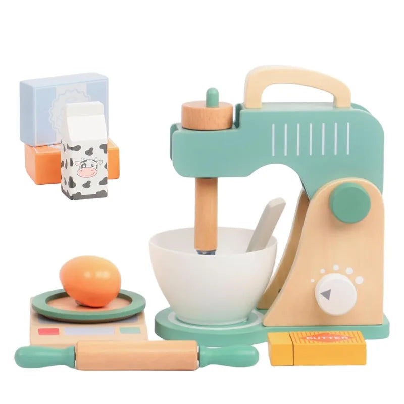 Wooden Pretend Play Kitchen Toys Coffee Machine Mixer Ice Cream Cake Toy Kids Play Food Teapot Cup Tea Set for Boys Girls Gifts