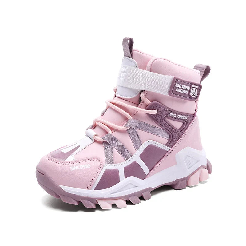Childrens Snow Boots New Fashion PU Winter Warm Casual Sports Shoes Outdoor High Top Anti Slip Kids Hiking Boots for Boys
