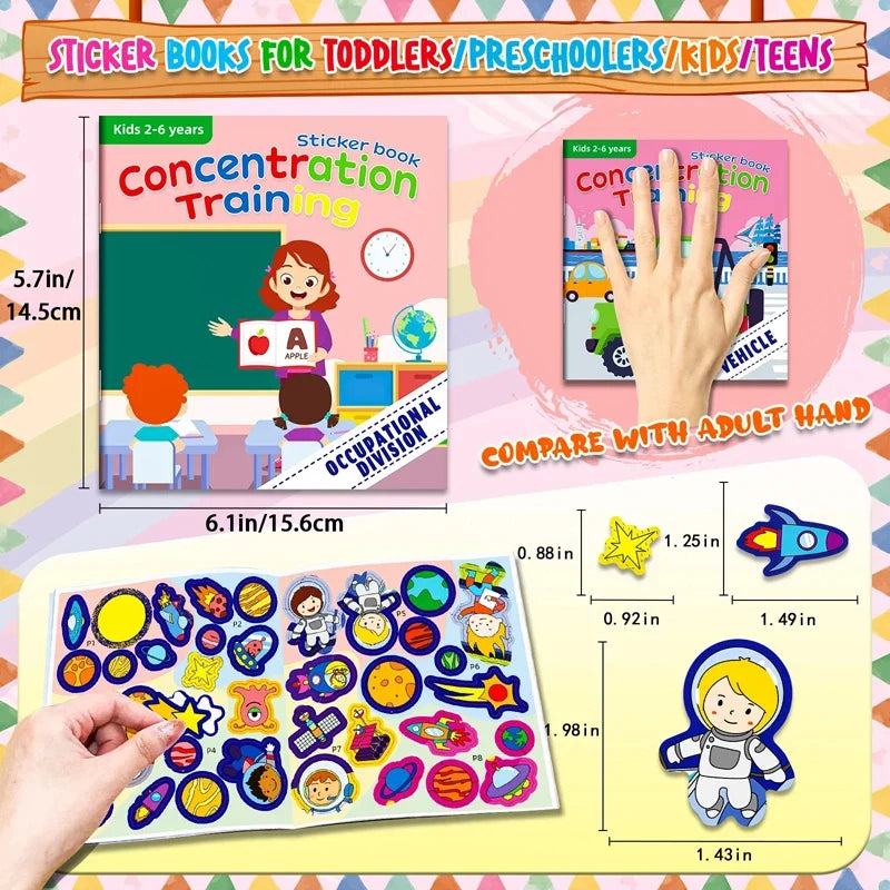 Montessori Toys Cartoon Sticker Books Focus on Potential Development Education Sticker Toys for Children 3-6Y