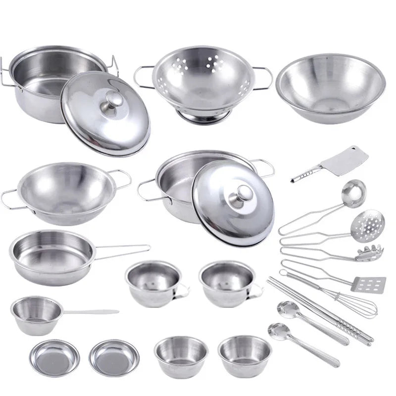 Stainless Steel Action Figures Kids Kitchen Toys Cooking Cookware Children Kitchen Tableware Pretend Role Play Toy for Kids