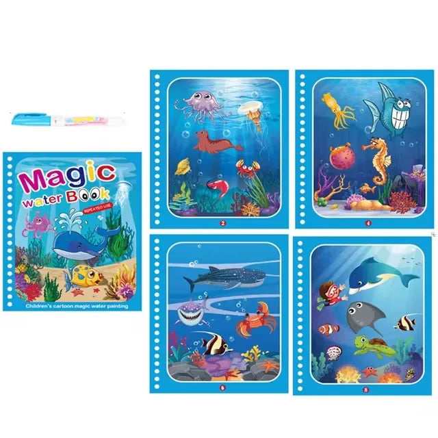 1 Book+1 Pen Reusable Coloring Book Water Painting Book Sensory Early Education Puzzle Drawing Toys