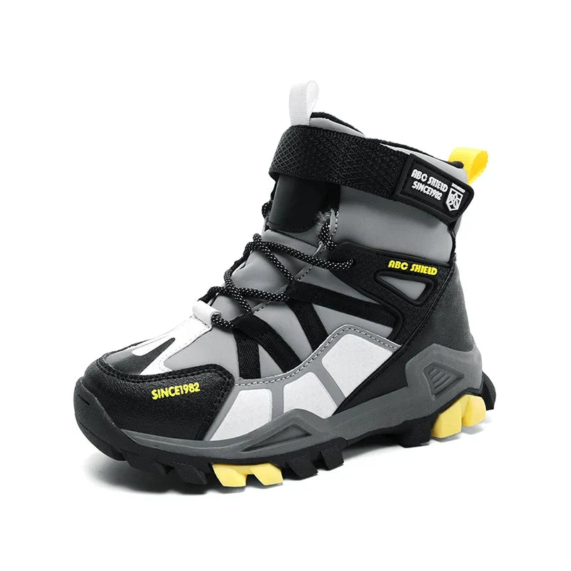 Childrens Snow Boots New Fashion PU Winter Warm Casual Sports Shoes Outdoor High Top Anti Slip Kids Hiking Boots for Boys