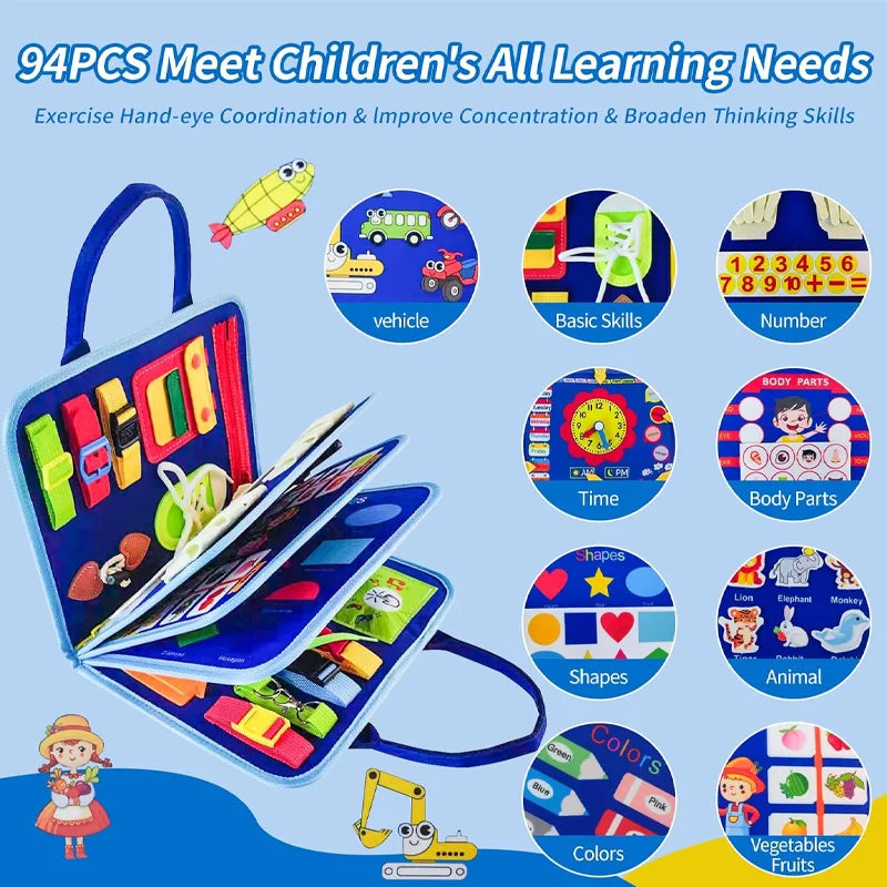 2026 New Montessori Busy Board Educational Activity Developing Sensory Board Fine Basic Dress Motor Skills Travel Toys Kids Gift