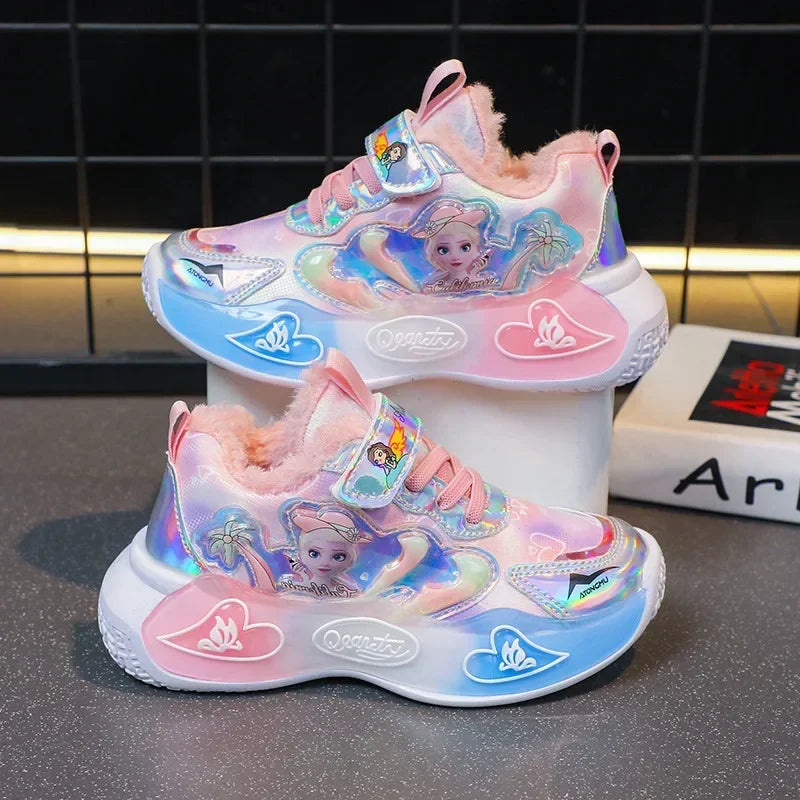 Girls' shoes 2023 autumn and winter new versatile waterproof leather cotton shoes for baby girls and princess shoes for middle