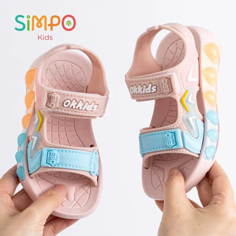 Children' Fashion Sport Sandals Geometric Patterns Breathable Wear-resistant Soft Shoes With Adjustable Velcro For Boys & Girls
