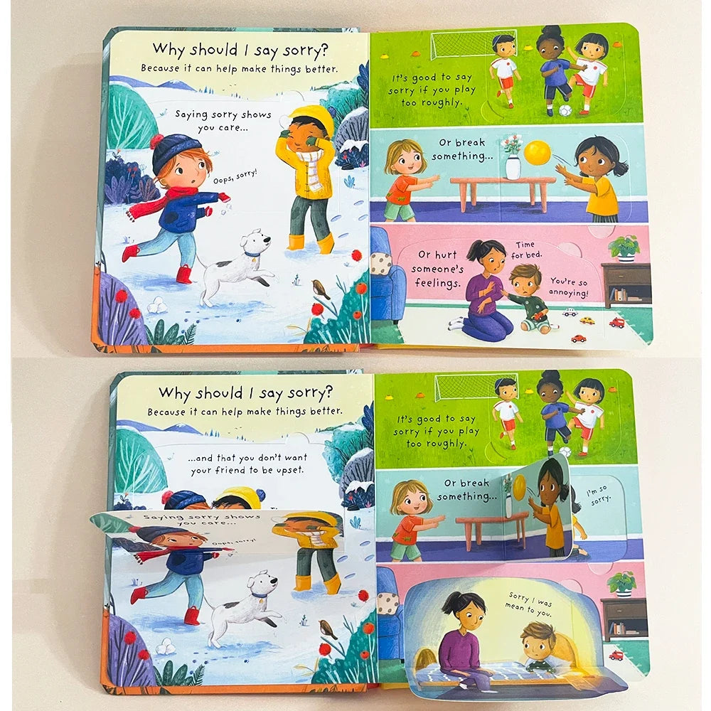 Usborne Lift The Flap Very First Questions & Answers Why Should I Say Sorry ? 3D Flap Picture Books for Kids Baby English Books