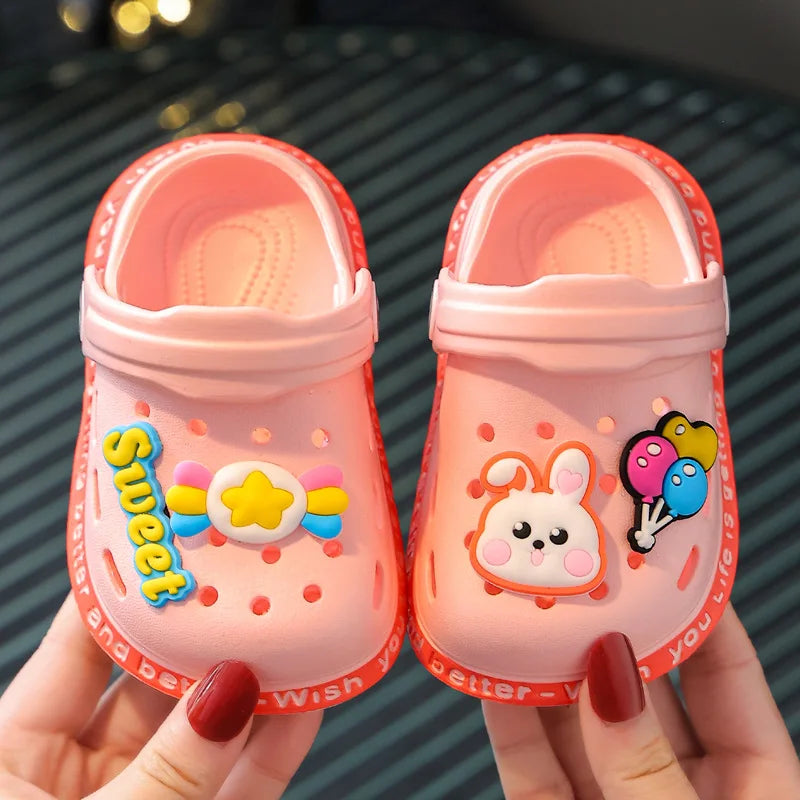 Shoes for Small and Medium-sized Babies Flip Flops Children's  for Girls in Summer Indoor Soft Soled Anti Slip Cartoon Toe Hole