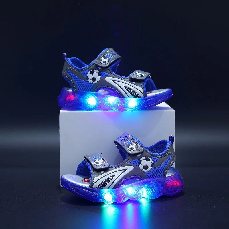 Kids LED Light Shoes Little Boys Sandals With Lights Kids Glowing Light Beach Shoes Children's Shining Light Soft Bottom Sandals