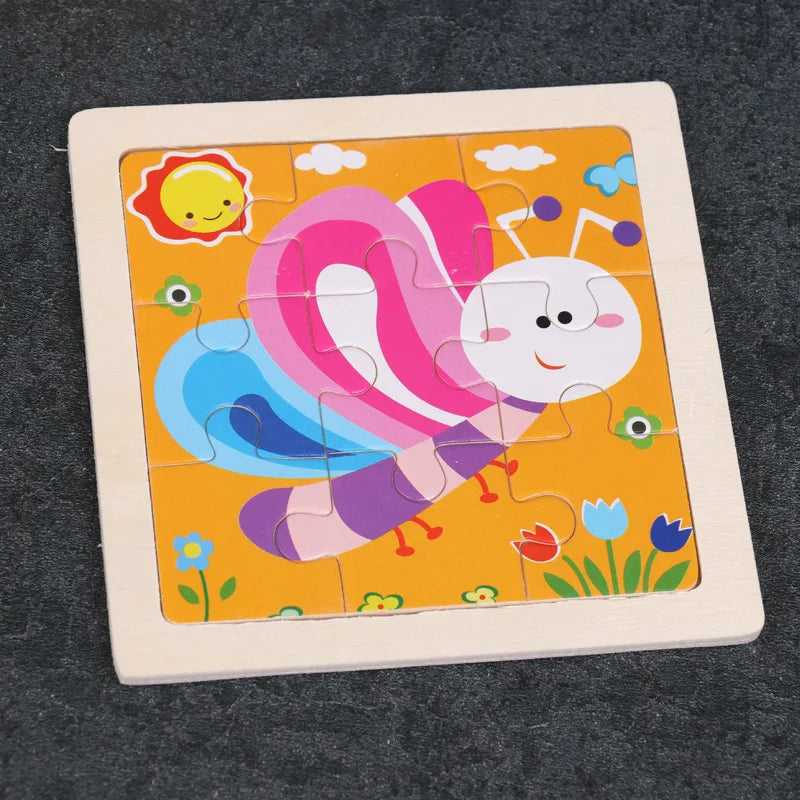 Wooden 3D Puzzle Jigsaw for Children Baby Cartoon Animal/Traffic Puzzles Educational Toy Kids Toy Wood Puzzle Small Size 11*11CM
