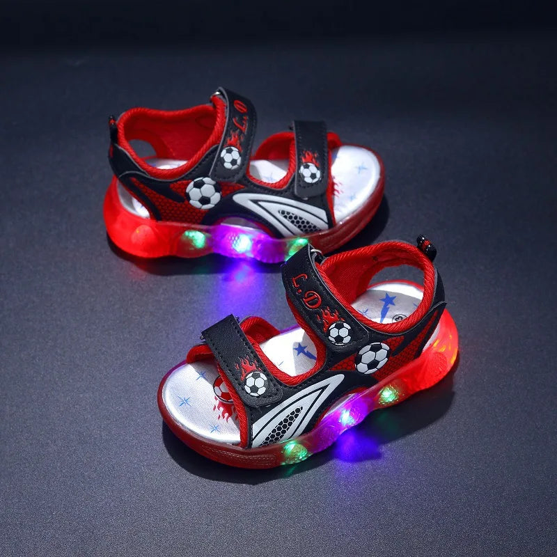 Kids LED Light Shoes Little Boys Sandals With Lights Kids Glowing Light Beach Shoes Children's Shining Light Soft Bottom Sandals