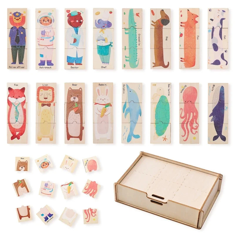 Wooden Puzzle 48PC Board Games Cartoon Animal Wooden Creative Puzzle Montessori Education Wooden Toys 3D Puzzles Learning Toys