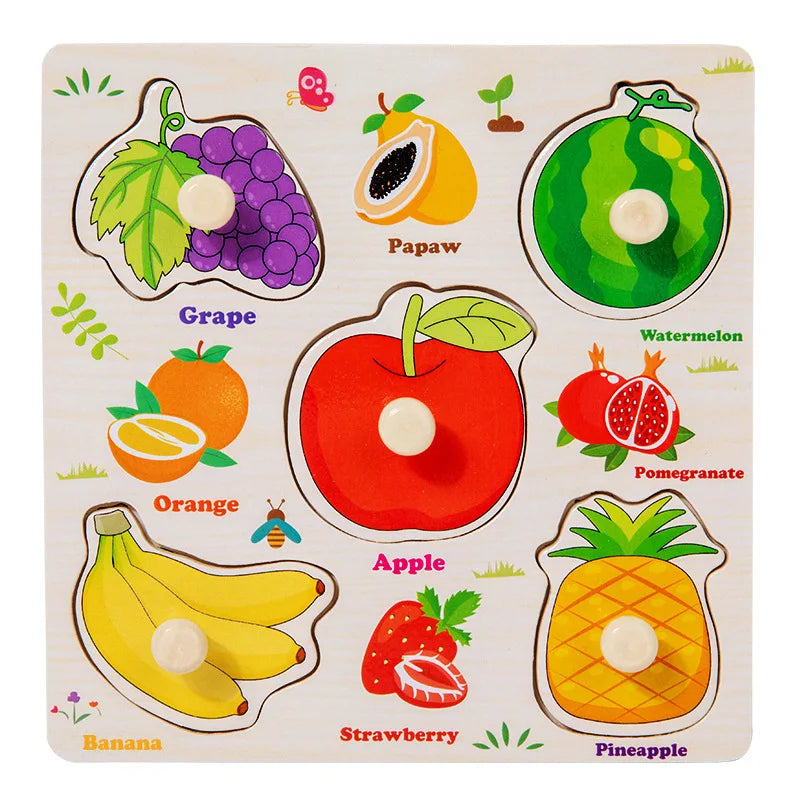 Baby Toys Montessori Wooden Puzzles Children Toys Hand Grab Board Animals Cognition Educational Learning Toys For Kids 1-3 Years