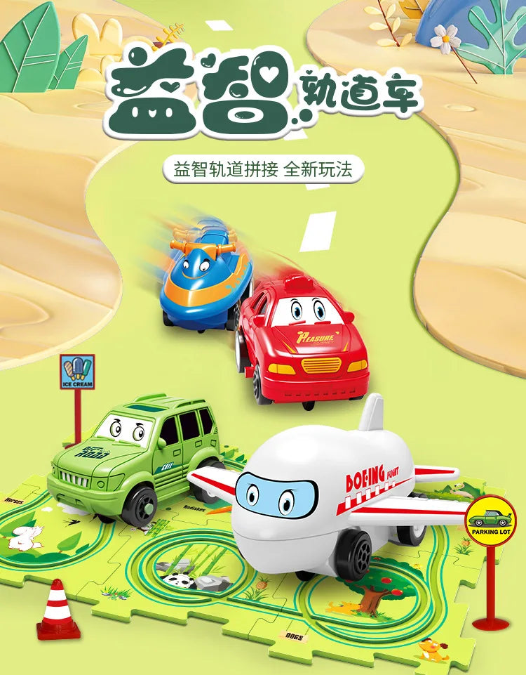 Children Puzzle Electric Railroad Speeder DIY Assembly Electric Car Automatic Rail City Scene Construction Education Toy Gift