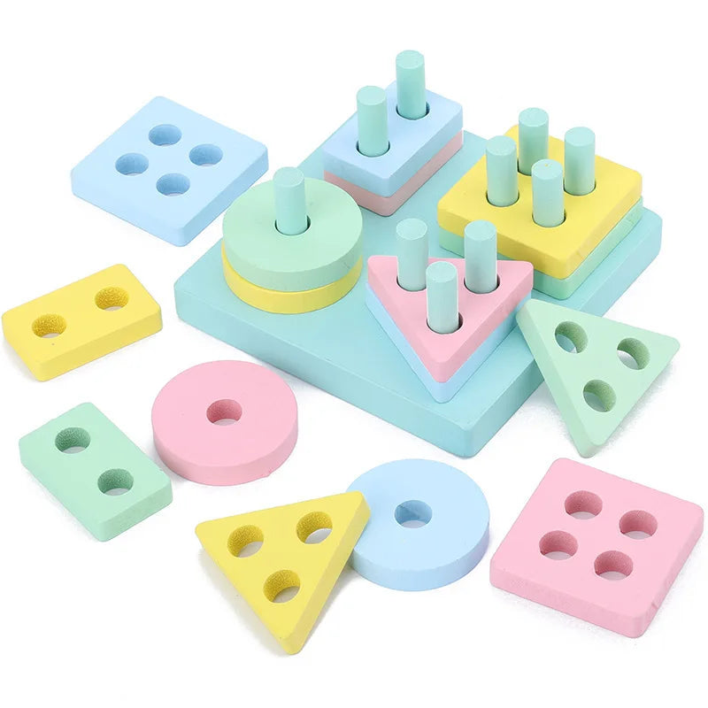 Montessori Toy Wooden Building Block Early Learning Educational Toy Color Shape Match Kids Puzzle Toys For Children Boys Girls