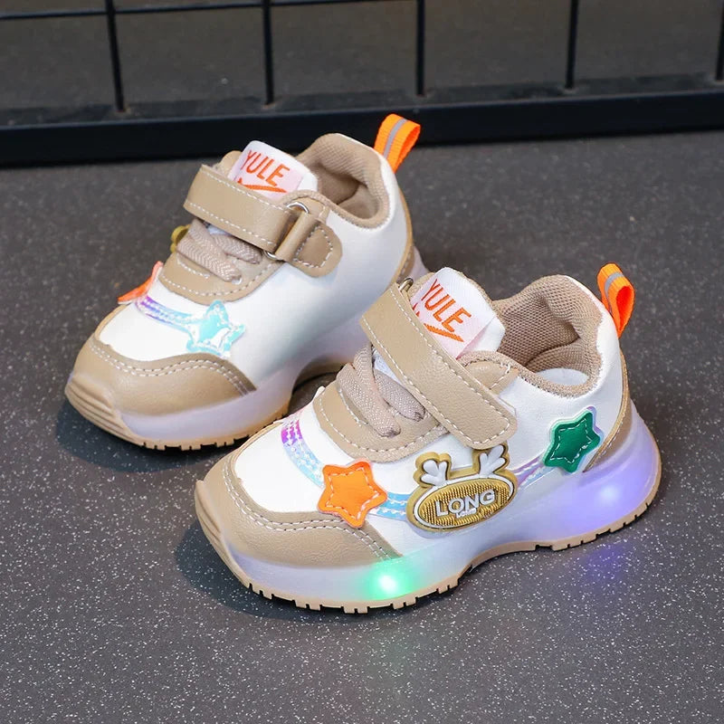 2025 New Arrival Boys Girls Kids Light Up Sneakers Waterproof Leather Sports Shoes Children Running Shoes