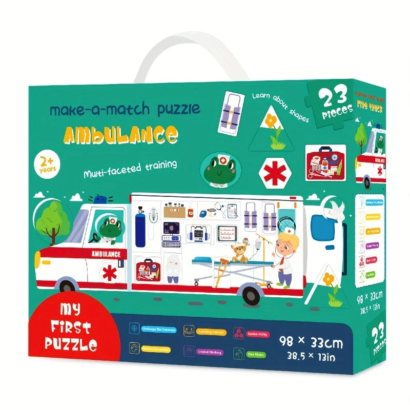 Jumbo Floor Puzzle Fire Truck Toddler Puzzles for Kids Firefighters Emergency Rescue Ambulance Jigsaw Puzzles Toys for Boy Girl