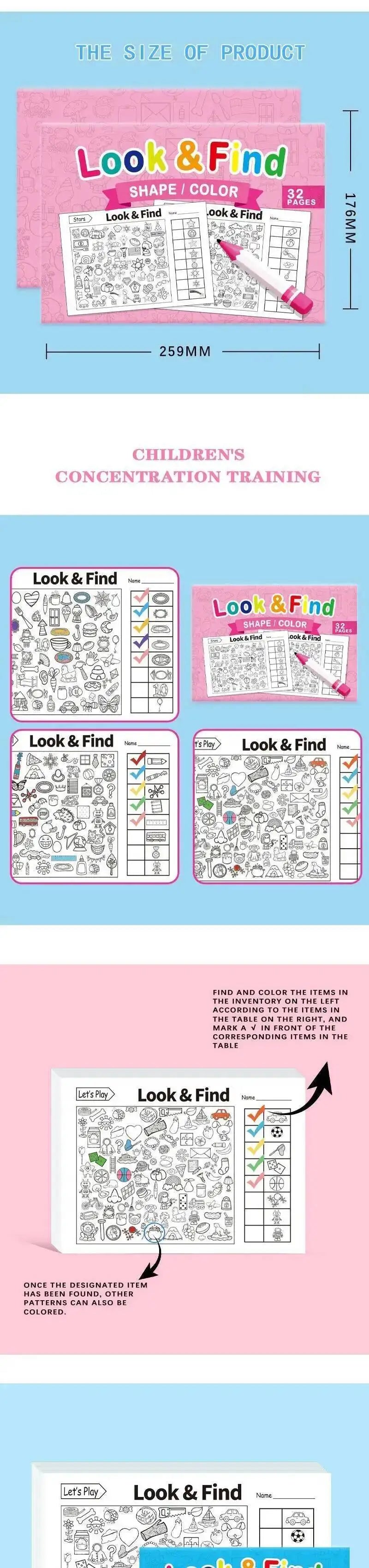 Kids Search for Items Game Fun Coloring Book Enhance Visual Perception Workbook Focus and Attention Handwriting Exercise Book