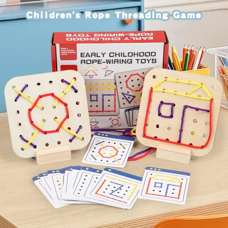 Wooden Montessori Teaching Aid Geometry Rope Threading Games Children's Early Education Thinking Training Board Educational Toys
